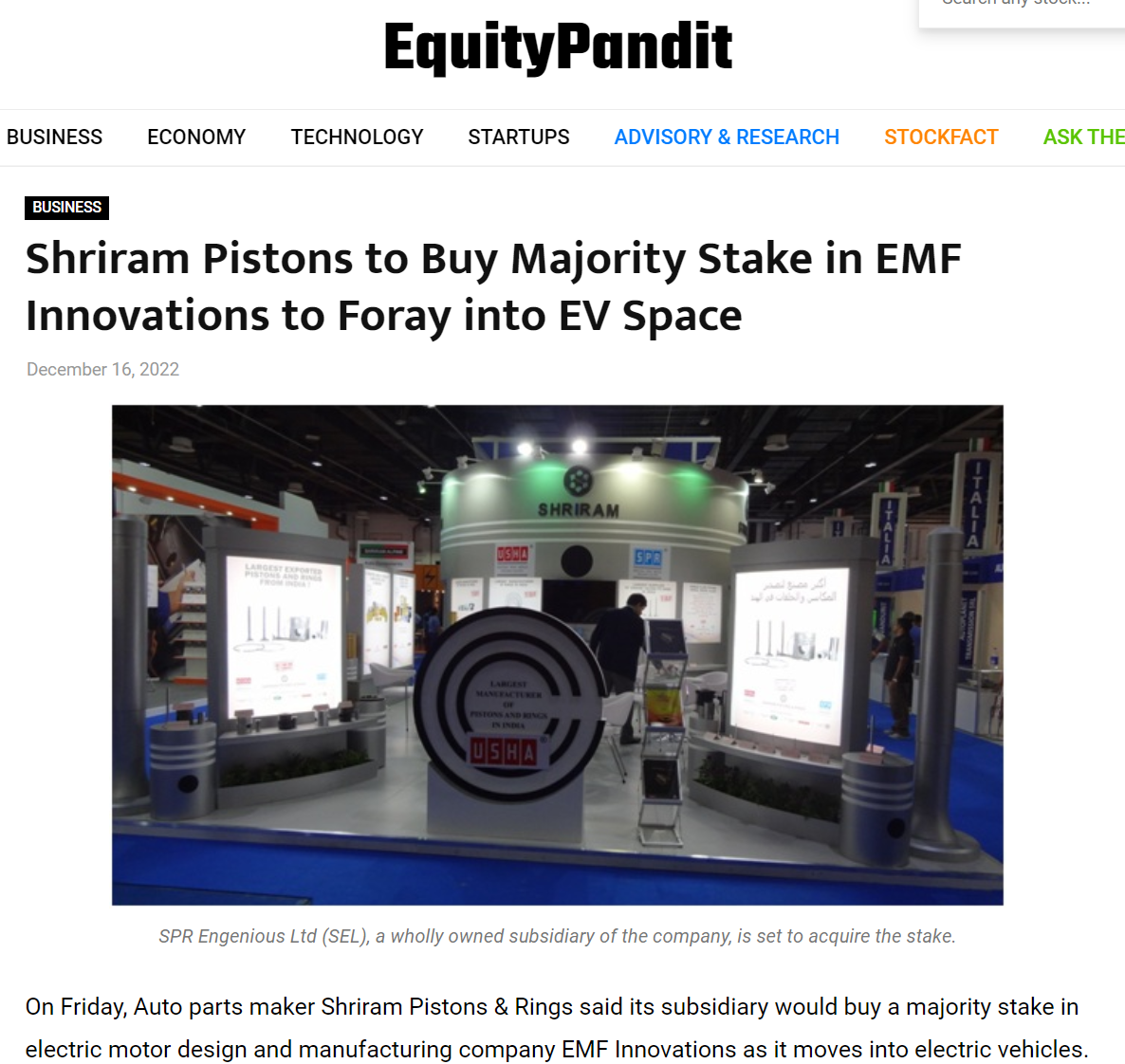 Press Coverage Shriram Pistons